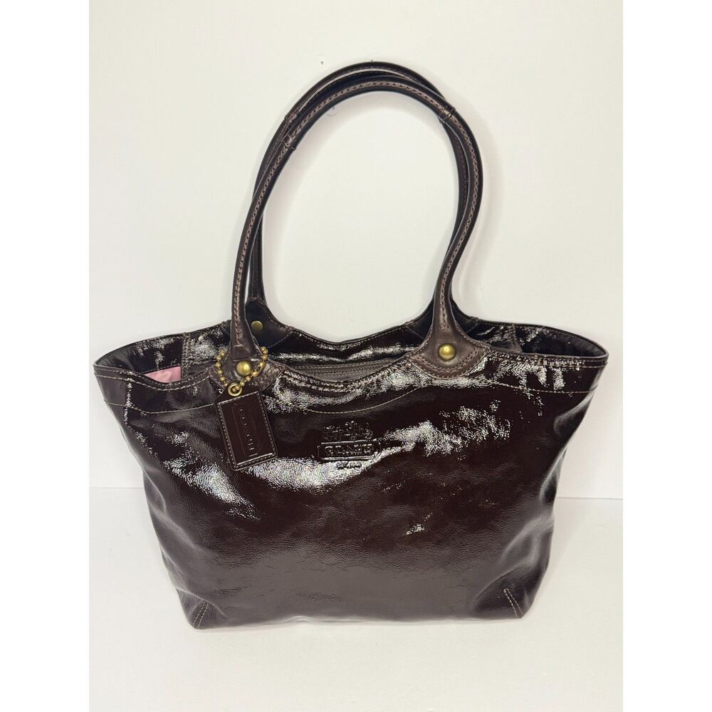 Coach Bleeker 12362 Dark Brown Patent Leather Shoulder Bag Tote Y2K Large